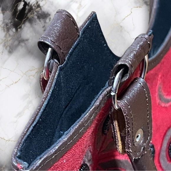 AARONG Hand Beaded Floral Shoulder Tote Bag Red Black Brown - Picture 10 of 11